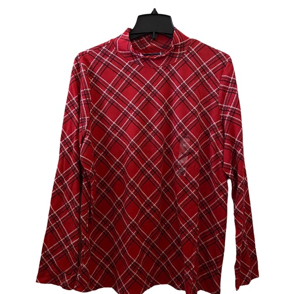 Karen Scott Tops - Karen Scott Red Long Sleeve Plaid High Neck Top NWT